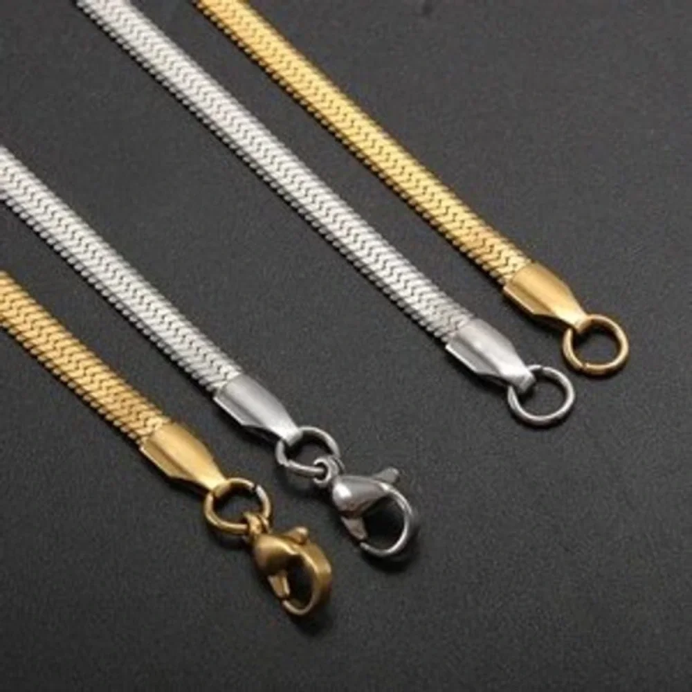 Stainless Steel Herringbone Snake Chain Necklace 3mm 40cm‎ Flat Liquid Link